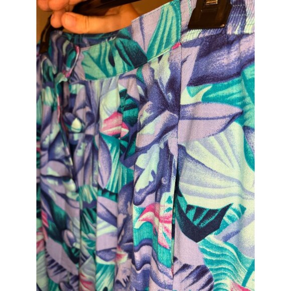 Vintage FRITZI Petites Women's Skirt Size Small Leaf Print Blues Button Down Poc - Picture 3 of 6